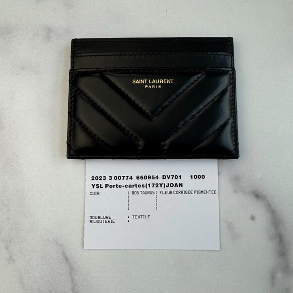 New Saint Laurent Joan Card Case Black Quilted Leather Authentic $330 Retail - Picture 2 of 7
